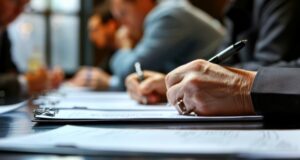 Bruselas proyecta reformar la licitación pública con nuevos criterios estratégicos Personas tomando notas durante una reunión sobre la reforma de la licitación pública en Bruselas.
