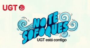 Portada del protocolo de UGT sobre menopausia en el trabajo, con el lema «No te sofoques. UGT está contigo».