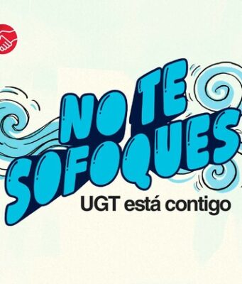 Portada del protocolo de UGT sobre menopausia en el trabajo, con el lema «No te sofoques. UGT está contigo».