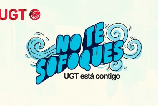 Portada del protocolo de UGT sobre menopausia en el trabajo, con el lema «No te sofoques. UGT está contigo».